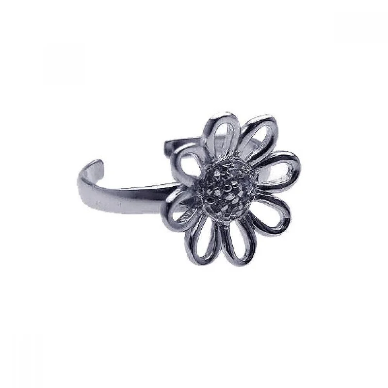 Silver 925 Rhodium Plated Clear CZ Daisy Flower Toe Ring - CZTR6