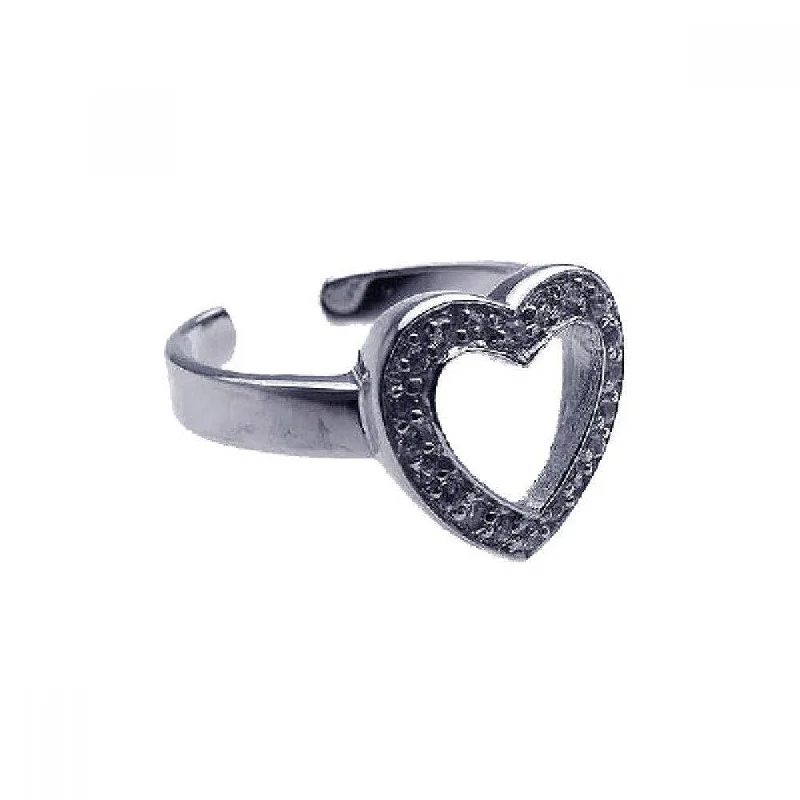 Silver 925 Rhodium Plated Clear CZ Open Heart Toe Ring - CZTR2