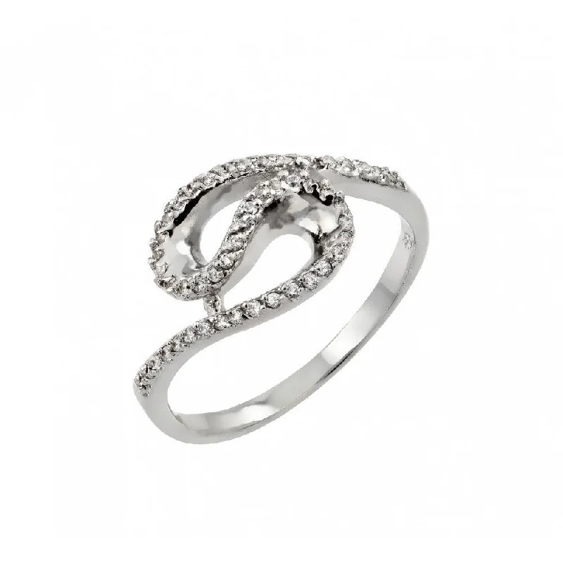 Silver 925 Rhodium Plated Clear Inlay CZ Loop Ring - BGR00811