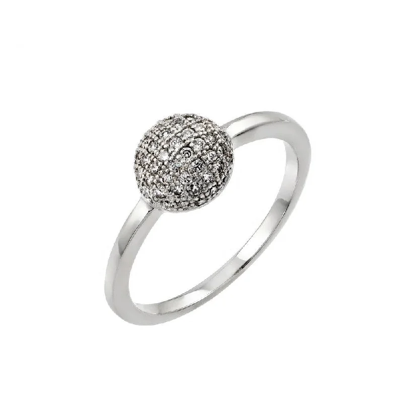 Silver 925 Rhodium Plated Clear Pave Set CZ Bead Ring - BGR00790