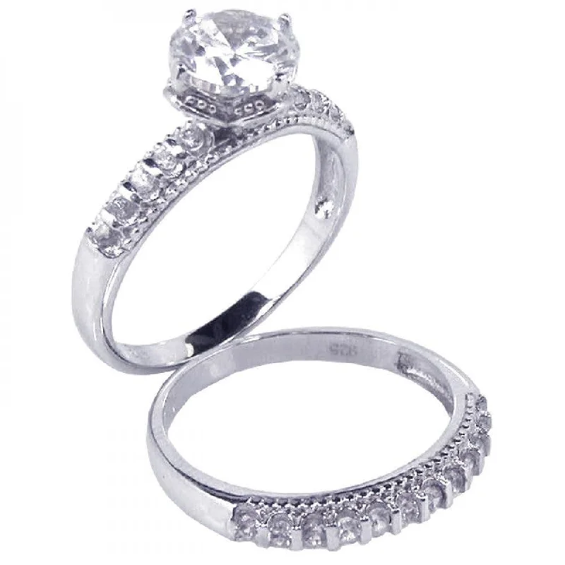 Silver 925 Rhodium Plated Clear Round CZ Bridal Ring Set - STR00388