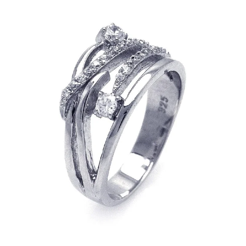 Silver 925 Rhodium Plated CZ Intertwined Ring - STR00511