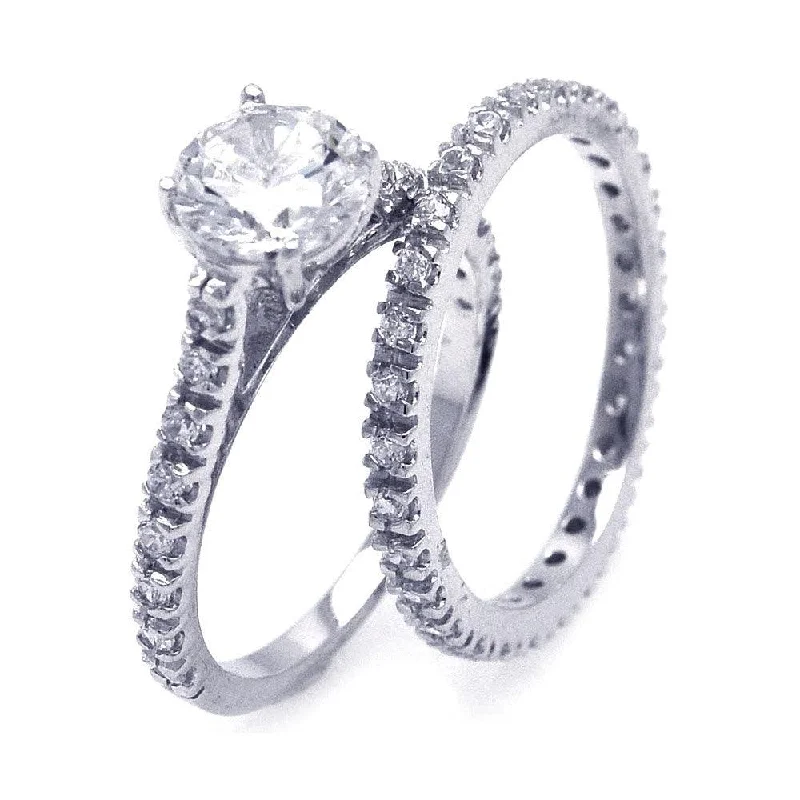 Silver 925 Rhodium Plated CZ Ring Pair Set - STR00515