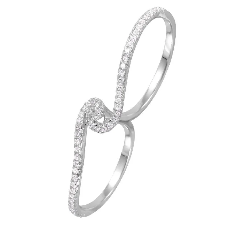 Silver 925 Rhodium Plated CZ Two-Finger Ring - GMR00062