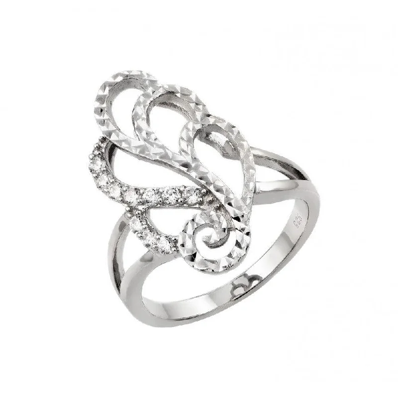 Silver 925 Rhodium Plated Filigree Round Clear CZ Ring - STR00943