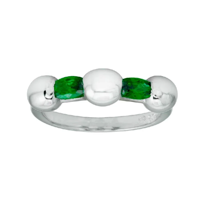 Rhodium Plated 925 Sterling Silver Green Stone CZ Ring - BGR01308GRN