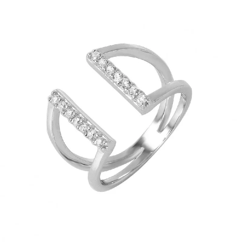 Silver 925 Rhodium Plated huggie hoop Cuffed V-Shaped CZ Ring - GMR00044