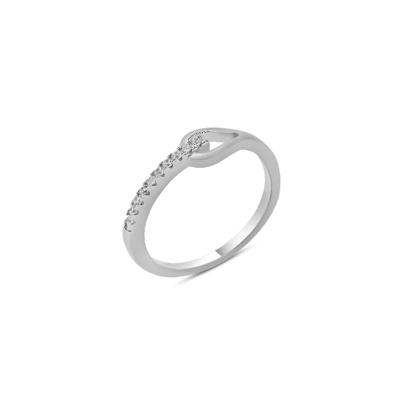 Rhodium Plated 925 Sterling Silver Knot Clear CZ Ring - BGR01343