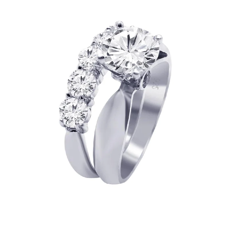 Silver 925 Rhodium Plated Multi Clear Round CZ Engagement Ring - AAR0079