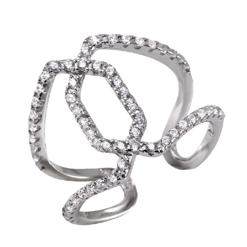 Silver 925 Rhodium Plated Open Rupee CZ Ring - BGR00970