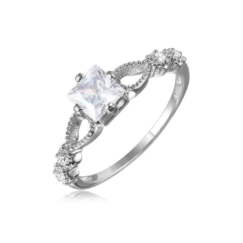 Silver 925 Rhodium Plated Open Shank CZ Center Stone Ring - GMR00091