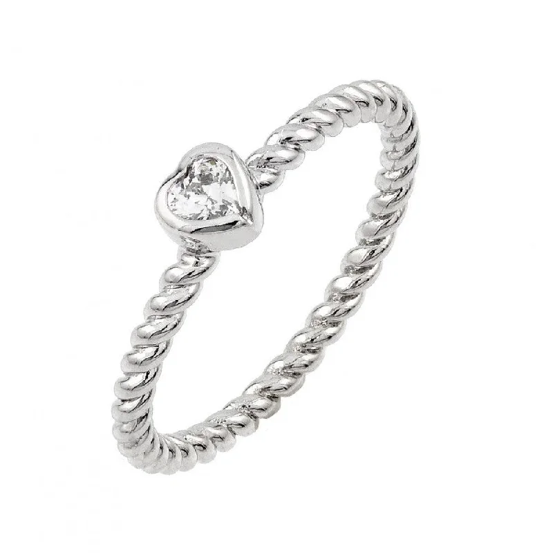 Silver 925 Rhodium Plated Rope CZ Ring - BGR00858