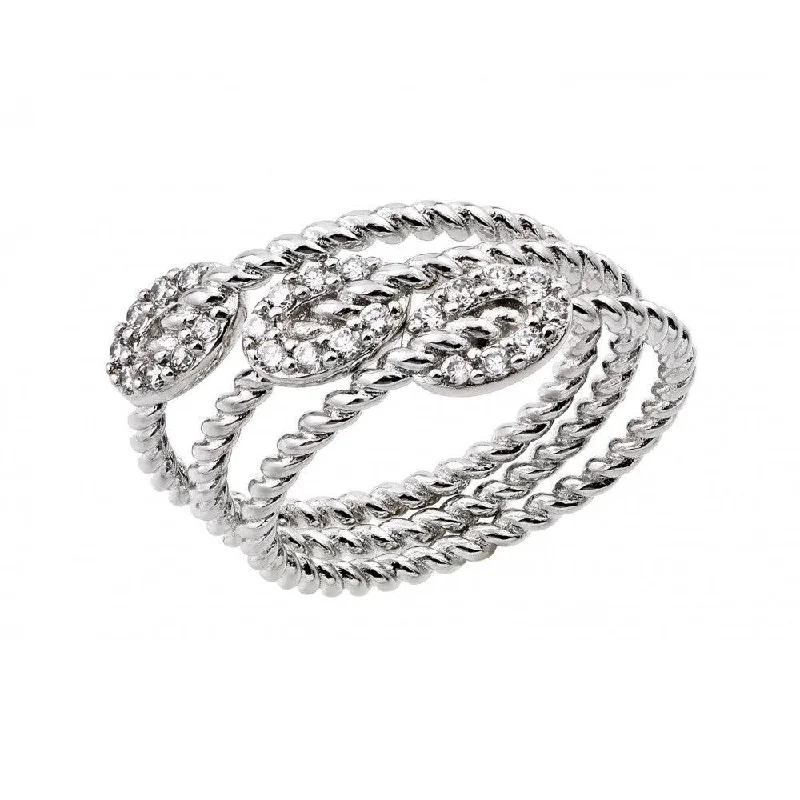 Silver 925 Rhodium Plated Rope Oval Ring - BGR00919