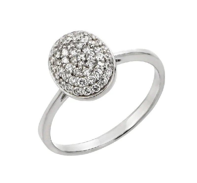 Silver 925 Rhodium Plated Round Oval CZ Ring - STR00926