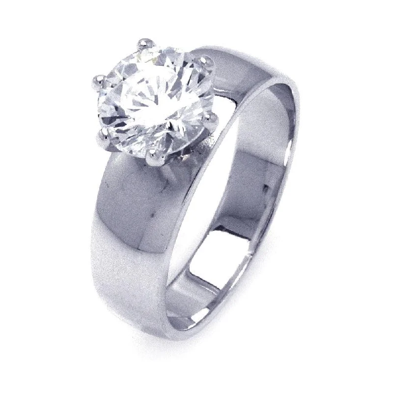 Silver 925 Rhodium Plated Solitaire CZ Wide Ring - STR00777