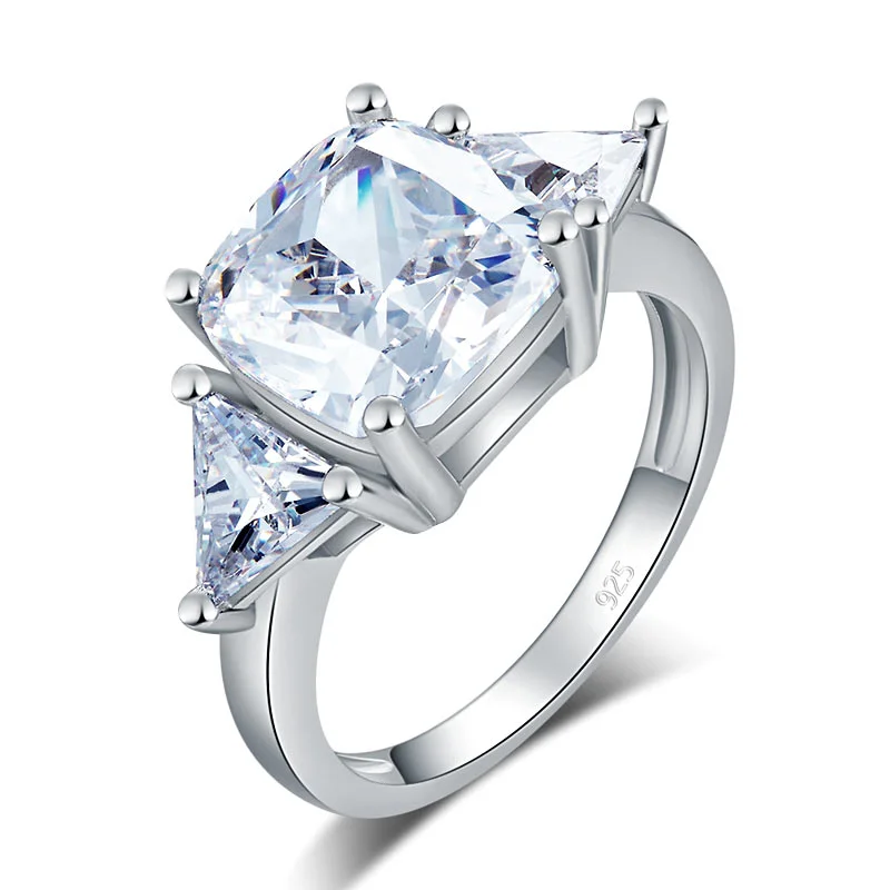 Cushion Cut 4 Carat Solid 925 Sterling Silver Ring Party Luxury Jewelry Created Diamante XFR8310