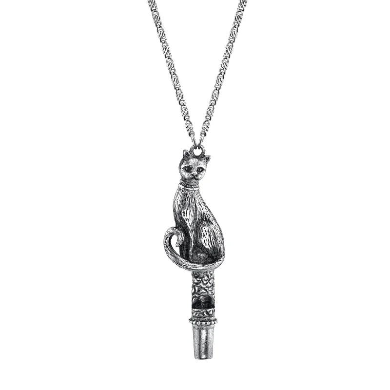 1928 Jewelry® Antiqued Pewter Cat Whistle Pendant Necklace 30In