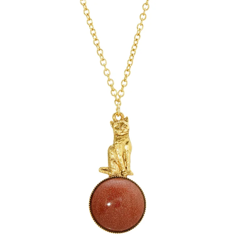 1928 Jewelry® Gold Tone Semi Precious Goldstone Cat 28 Inches Pendant Necklace