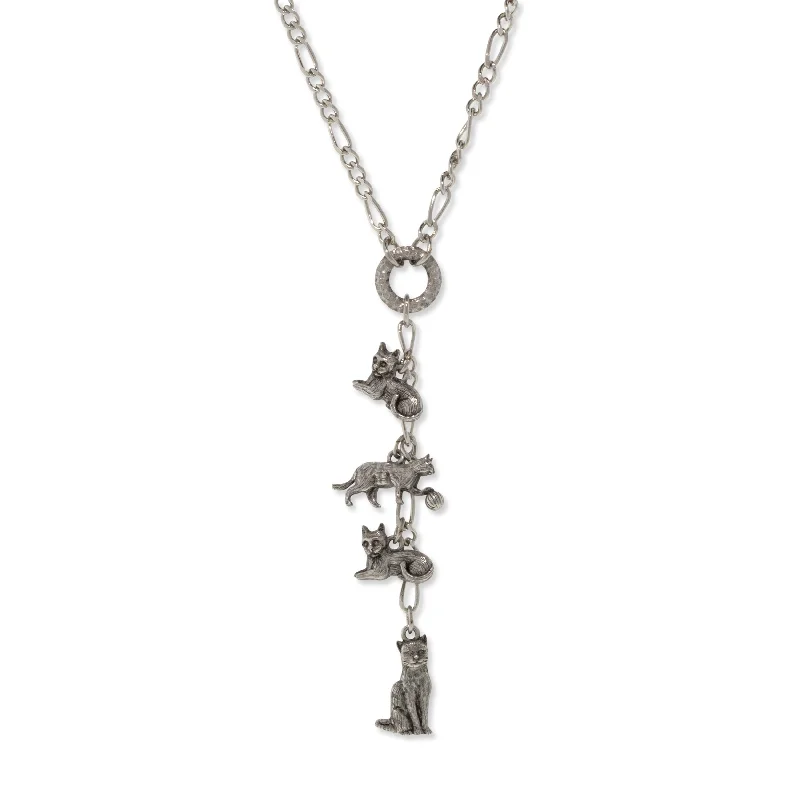 1928 Jewelry® Pewter 4 Cat Charm Y Necklace 20"