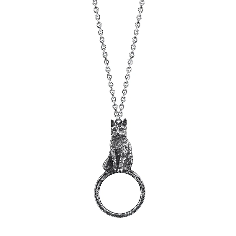 1928 Jewelry® Pewter Cat Magnifying Glass Pendant Necklace 30In