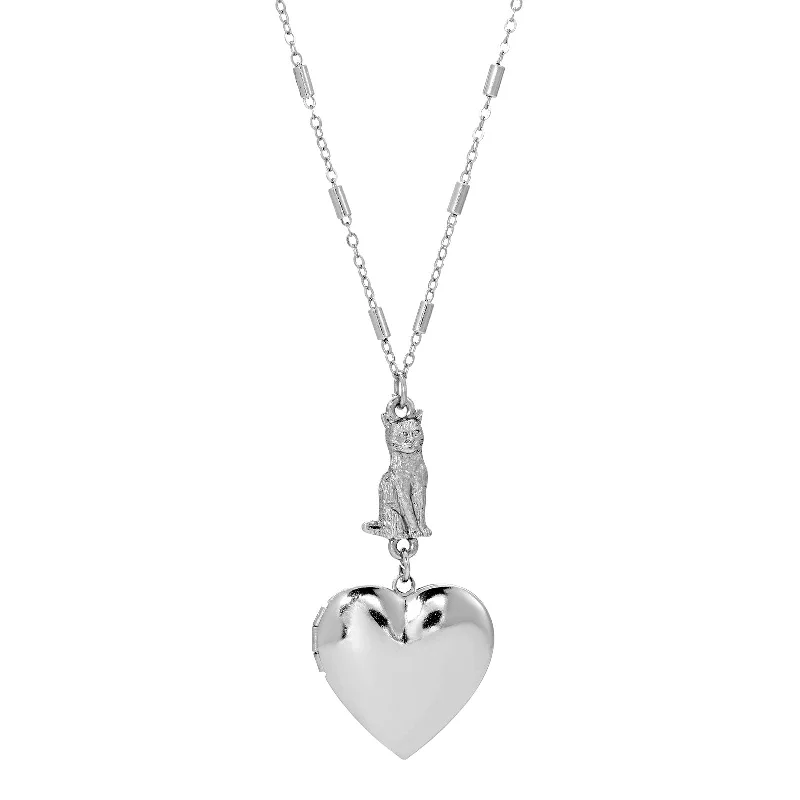 1928 Jewelry® Silver Tone Heart Cat Necklace 30 Inches