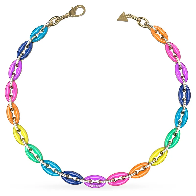 Guess Gold Plated Stainless Steel 17" Rainbow & Crystal Chain