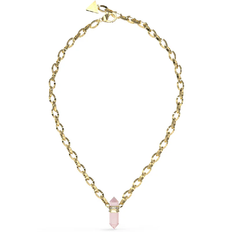 Guess Gold Plated Stainless Steel 18" Rose Quartz Oval Chain