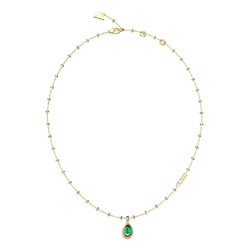 Guess Stainless Steel Gold Plated Emerald Mini Crystal Drop 16-18" Chain