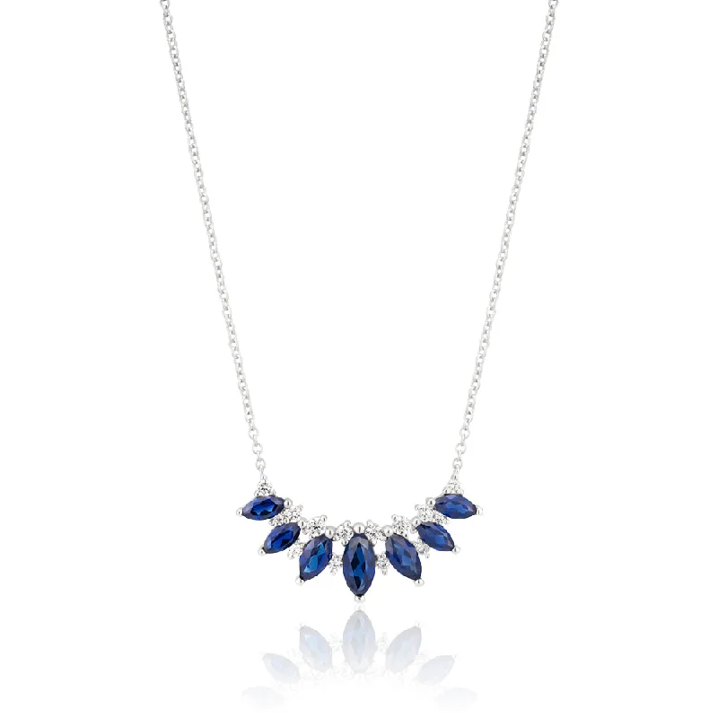 Created Sapphire and Zirconia Sterling Silver+Rhodium Fancy Chain