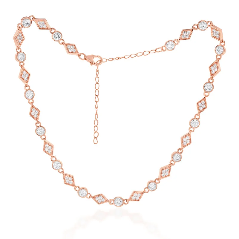 Rose Gold Plated Cubic Zirconia Fancy Choker Chain