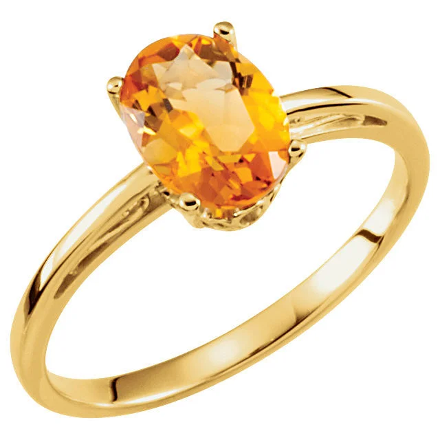 14k Yellow Gold Oval Genuine Citrine Scroll Design Ring