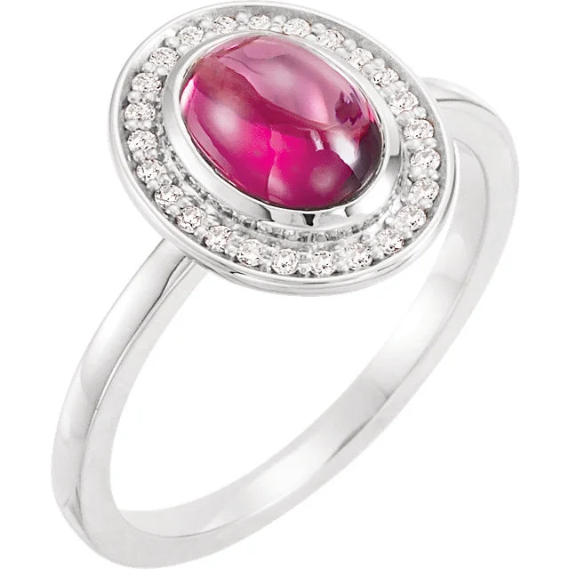 14k Gold Oval Rhodolite Garnet Diamond Halo Ring - White, Yellow or Rose or Platinum