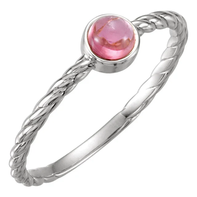 14K Gold Pink Tourmaline Cabachon Rope Design Ring