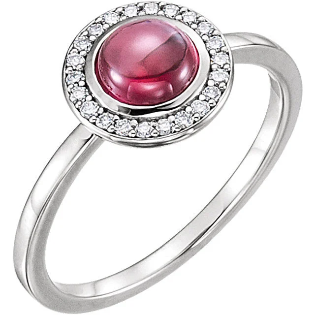 14k Gold Rhodolite Garnet & 1/8 CTW Diamond Halo Ring - Rose, Yellow or White