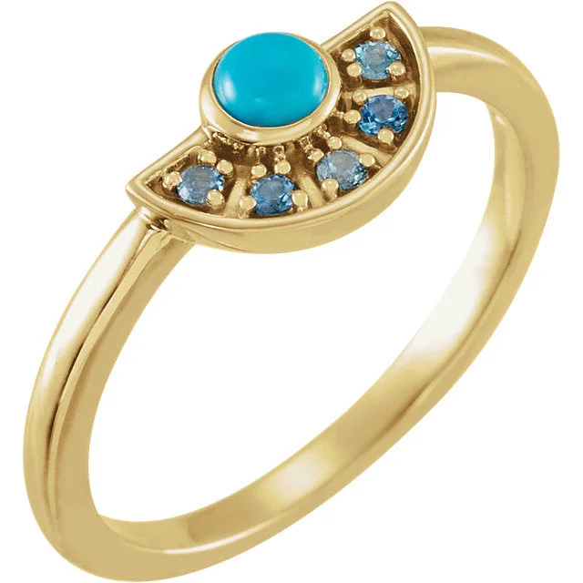 14K Gold Turquoise & Aquamarine Fan Ring