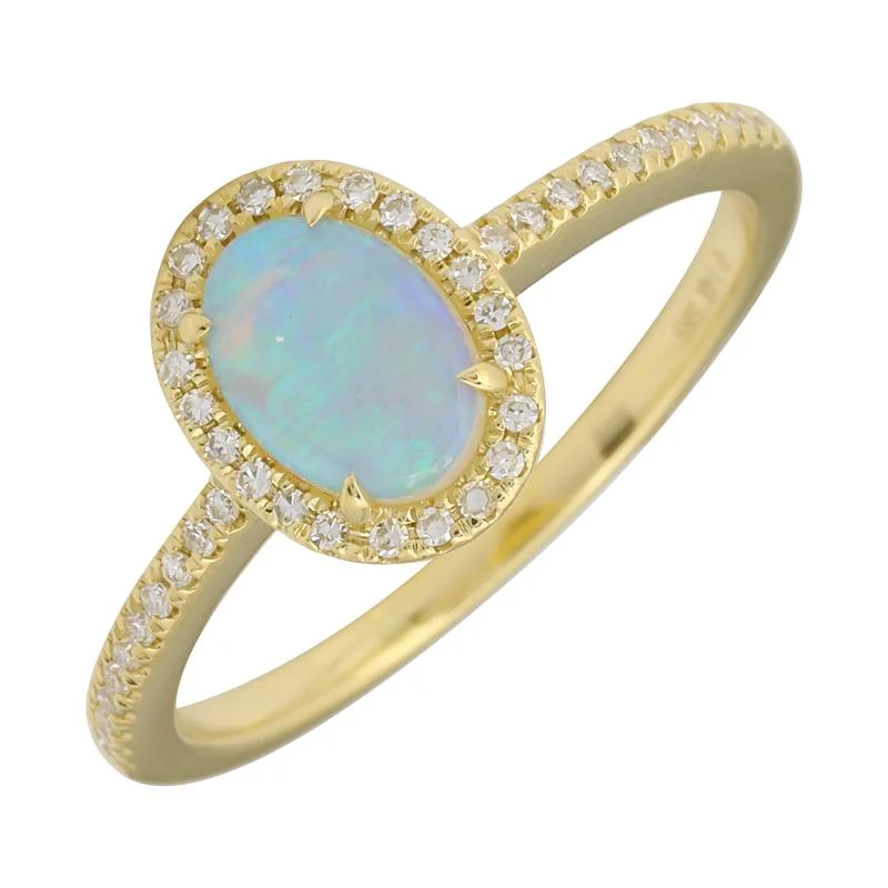 14K Opal and Diamond Halo Ring