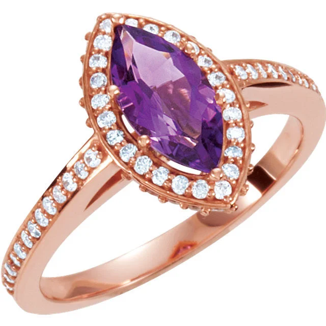 14K Rose Gold Marquise Amethyst & 1/3 CTW Diamond Ring