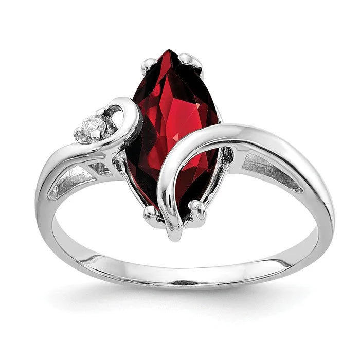 14k White Gold 12x6mm Marquise Garnet and Diamond Ring