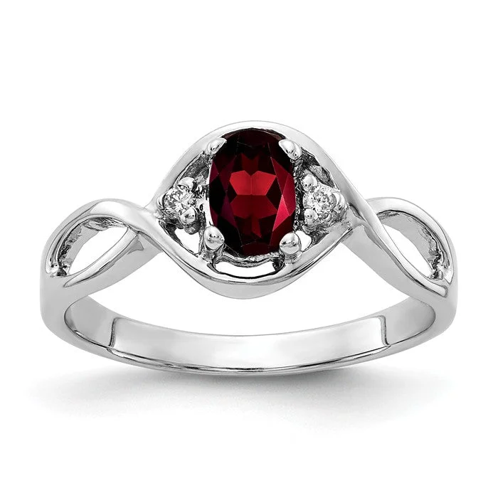 14k White Gold 6x4mm Oval Garnet and Diamond Infinity Style Ring