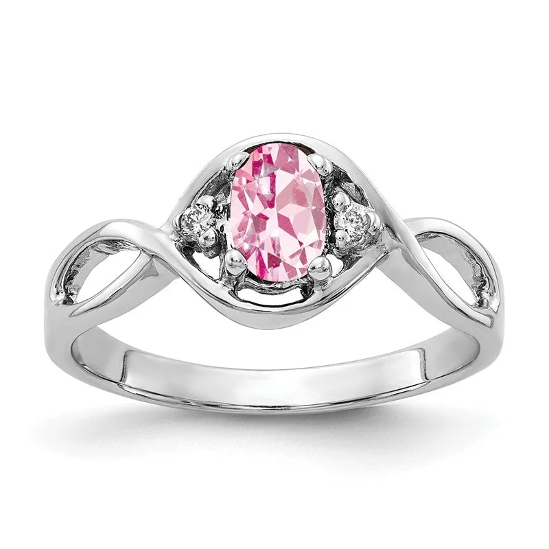 14k White Gold 6x4mm Oval Pink Tourmaline and Diamond Infinity Style Ring