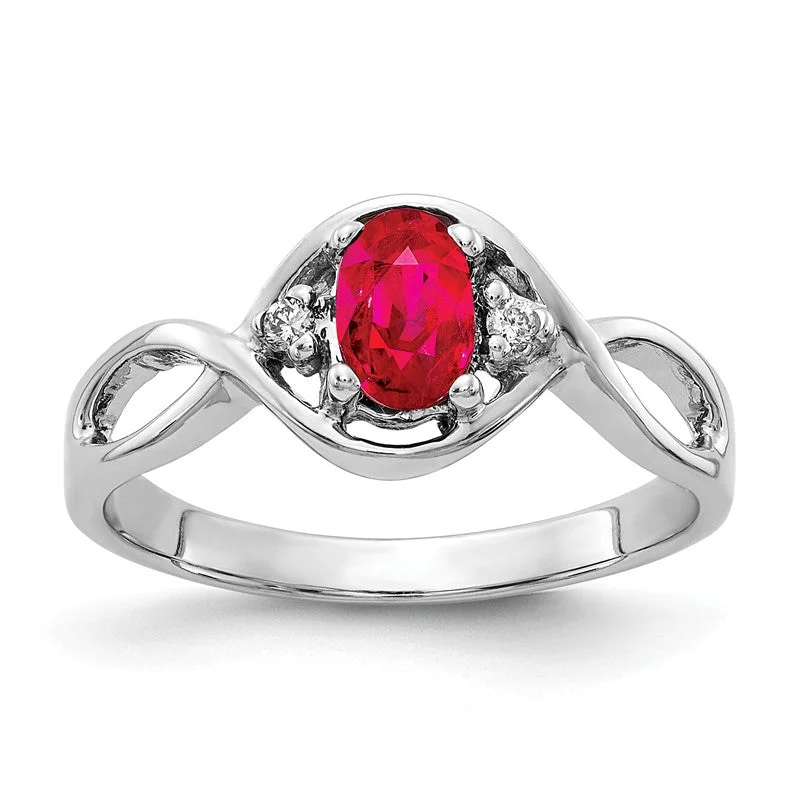 14k White Gold 6x4mm Oval Ruby and Diamond Infinity Style Ring