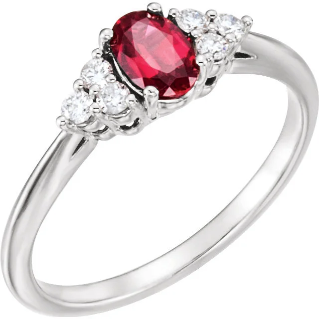 Lab Created Ruby & 1/6 CTW Diamond Ring - 14k Gold or Sterling Silver