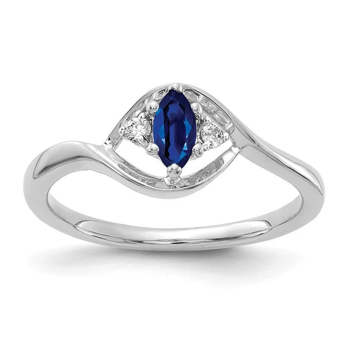 14K White Gold Diamond And Marquise Blue Sapphire Ring