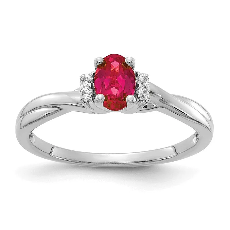 14K White Gold Diamond And Oval Ruby Twist Band Ring