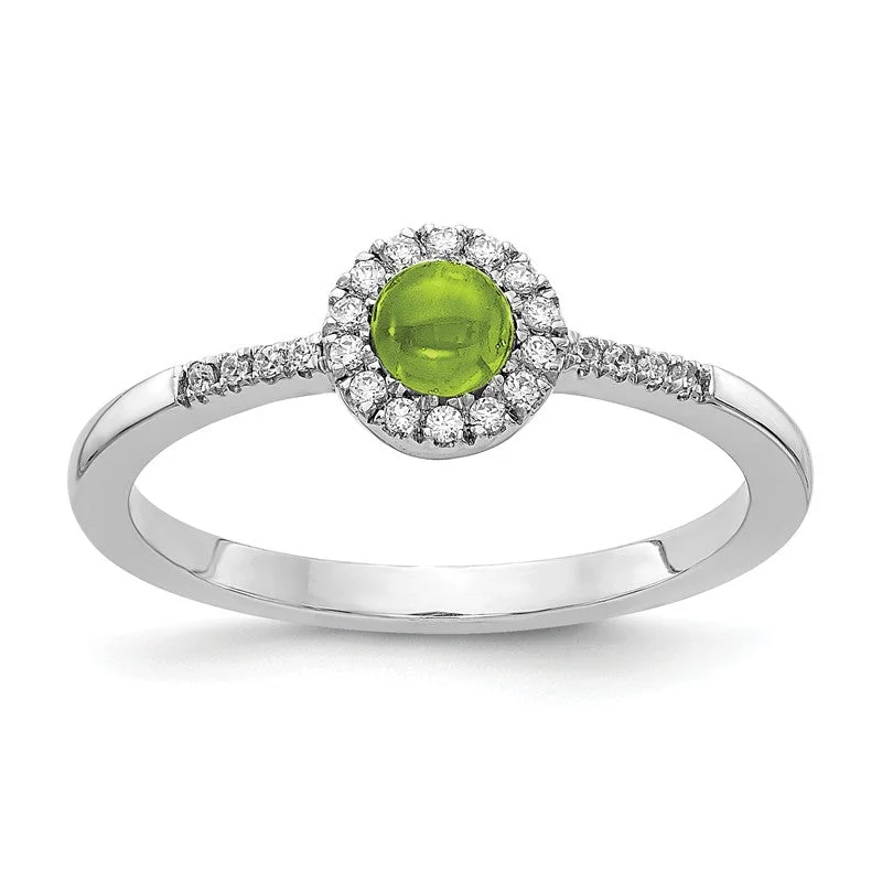 14k White Gold Diamond Halo And Peridot Chabochon Ring