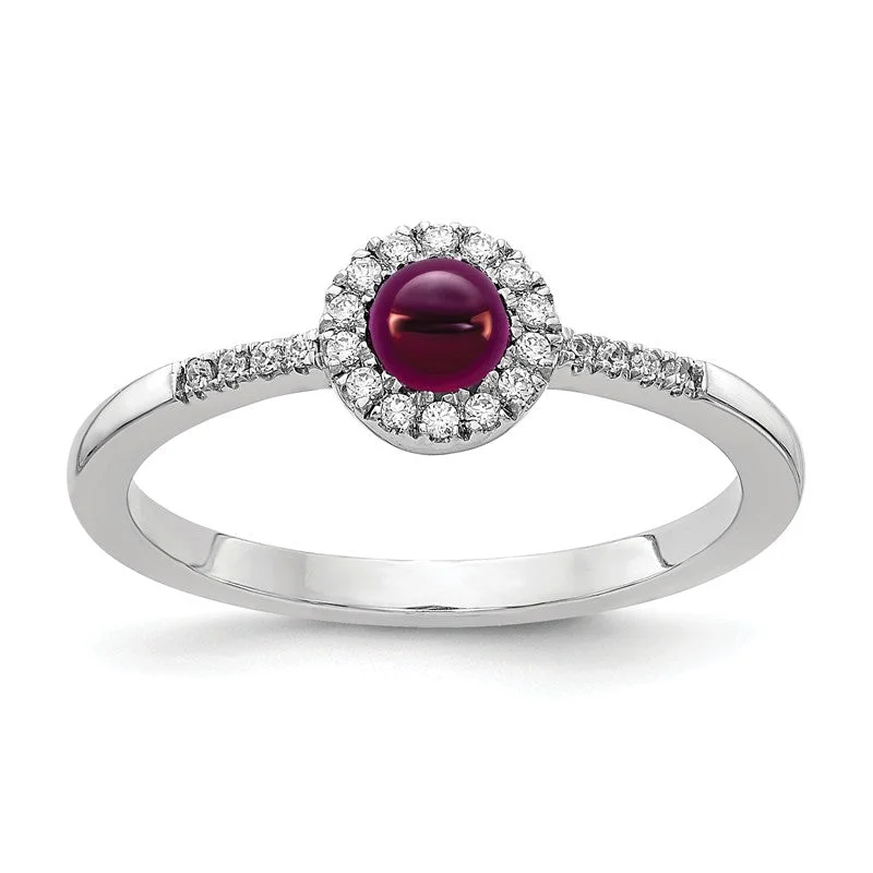 14k White Gold Diamond Halo And Rhodolite Garnet Chabochon Ring