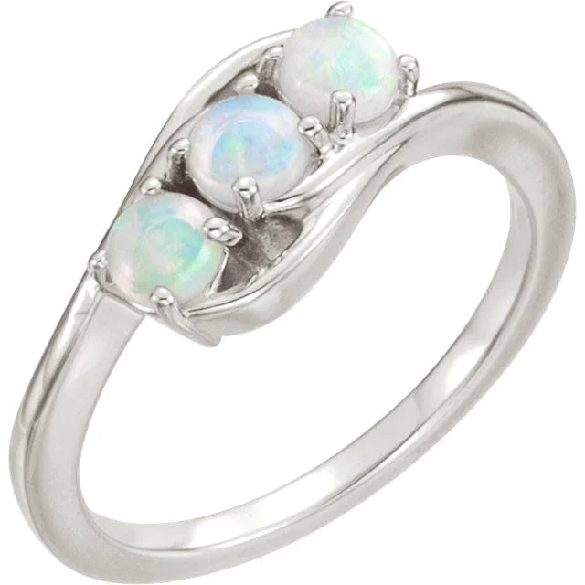 14k Gold Genuine Australian Opal Three Stone Ring - White, Yellow or Rose