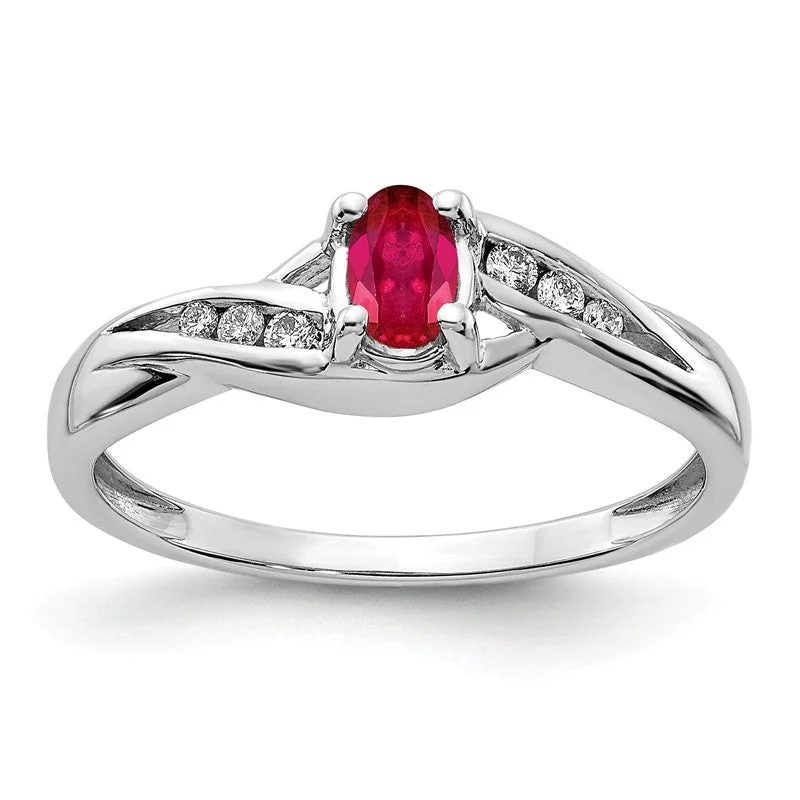 14k White Gold Genuine Oval Ruby & Diamond Ring