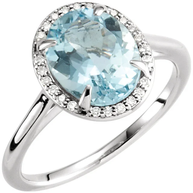 14K White Gold 10x8mm Oval Aquamarine & .06 CTW Diamond Halo Ring