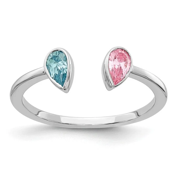 14k White Gold Pear Blue Topaz And Pink Tourmaline Ring